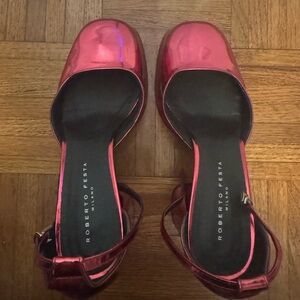 RIBERTO FESTA platform metallic pick ankle strap pumps with block heel